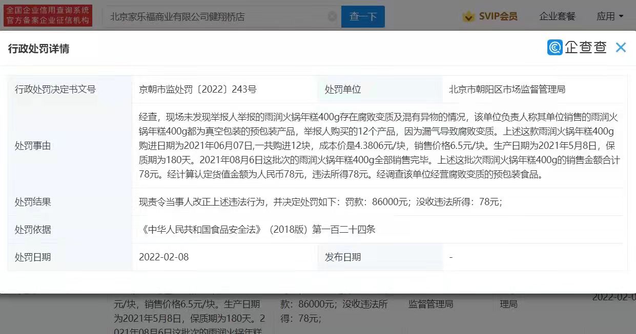 北京家乐福违反食品安全法被罚超8万